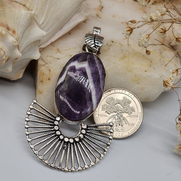 Natural Large Amethyst Stone Silver 925 Pendant - Picture 3 of 9
